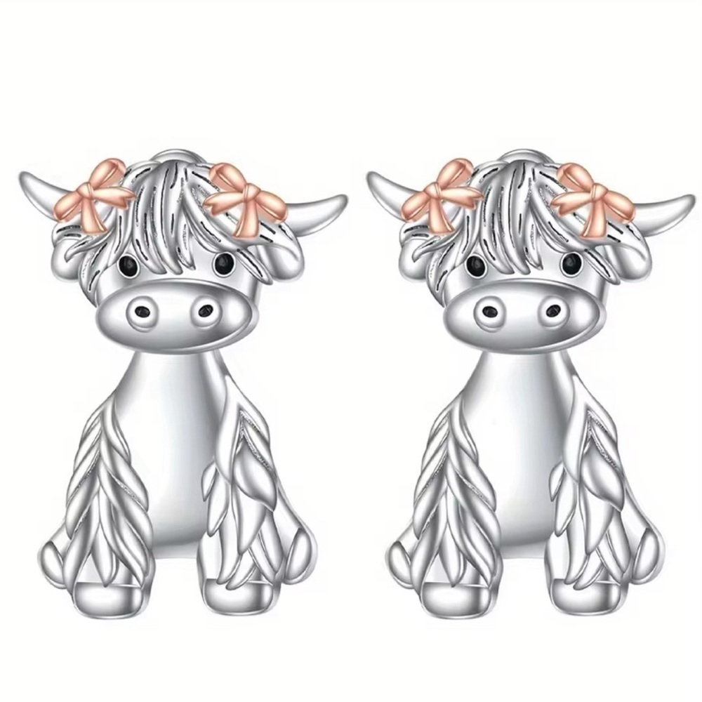 3 For $35 Sterling Silver 2 Pc Adjustable Scottish Highland Cow Stud Earrings